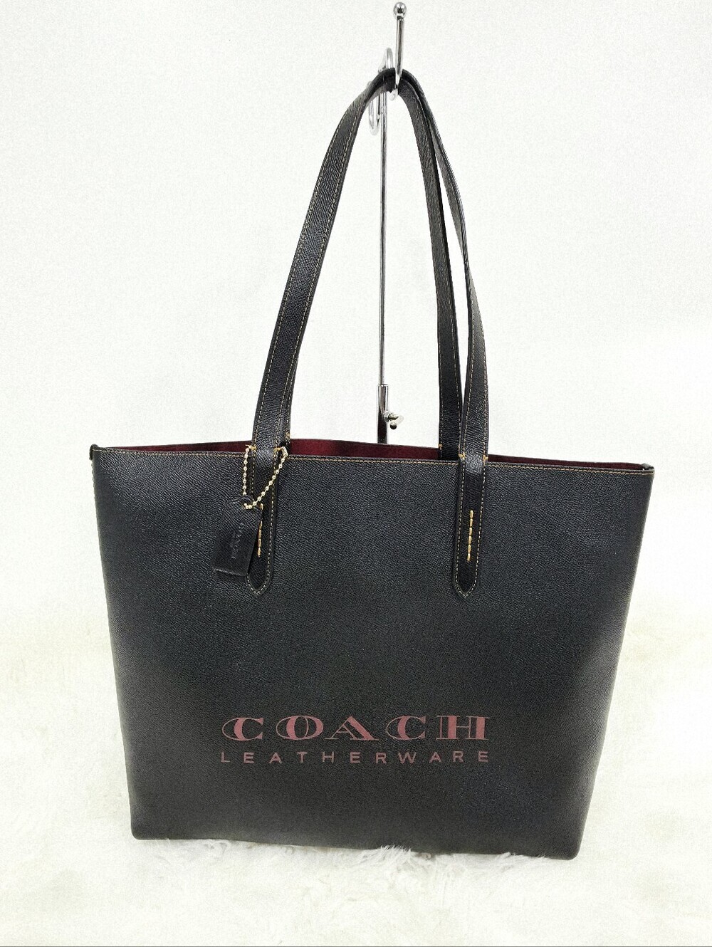 Coach City Tote Black Leatherware Leather Tote Bag Burgundy Interior F55199
